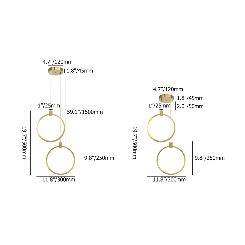 2灯式円形吊りランプ ゴールドブラス