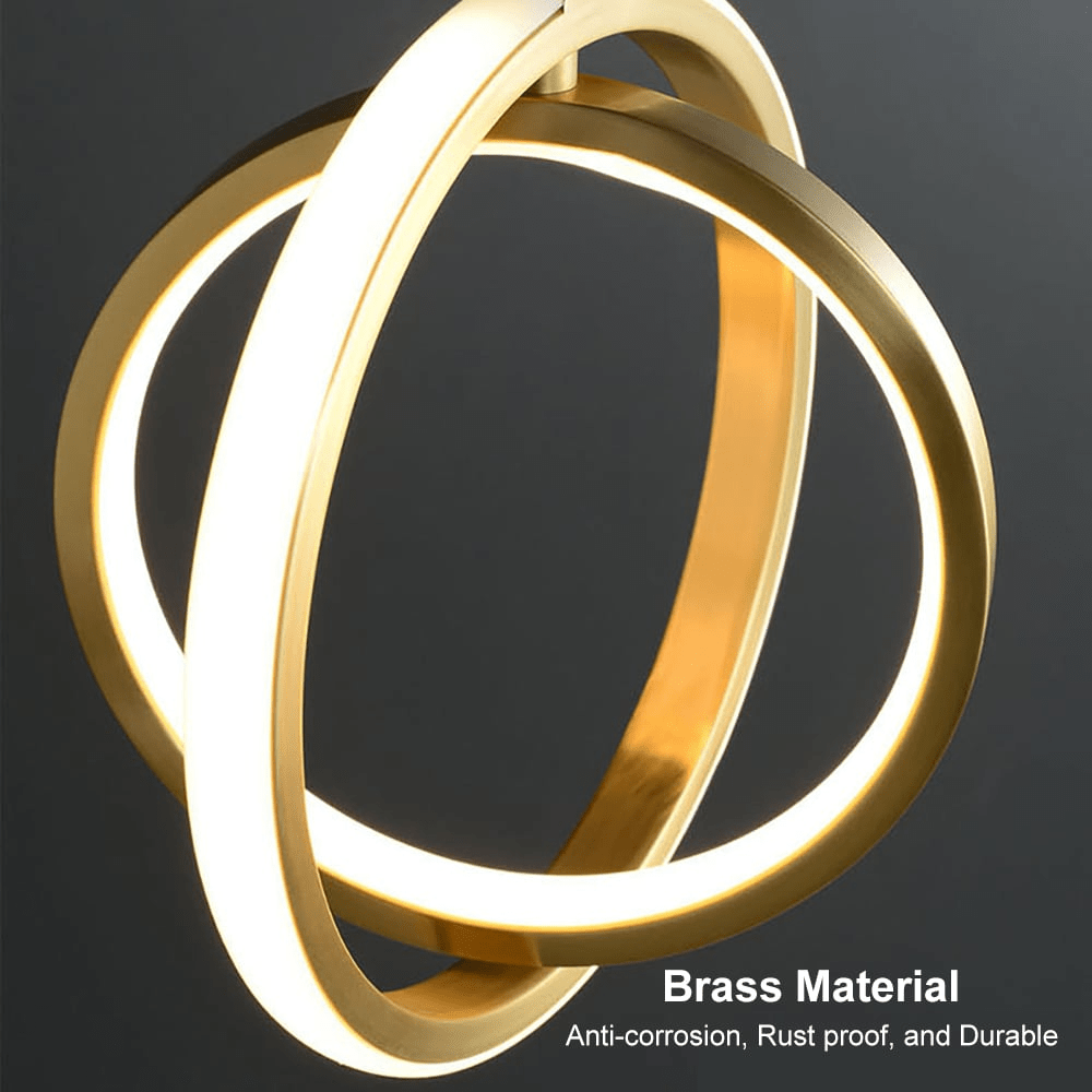 ブラス製の2リングLEDペンダントランプ「ゴールドジオメトリー」