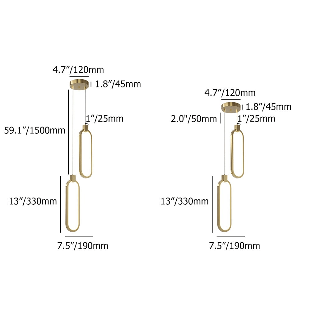 2灯式円形吊りランプ ゴールドブラス