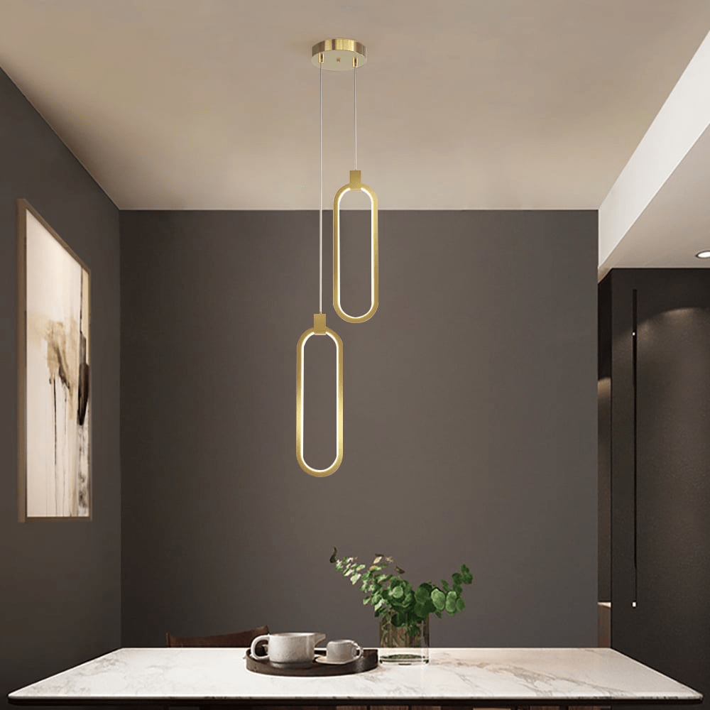 2灯式円形吊りランプ ゴールドブラス