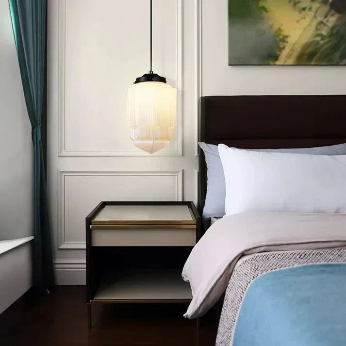 ビンテージホワイトミルクガラス幾何学的ペンダントランプ