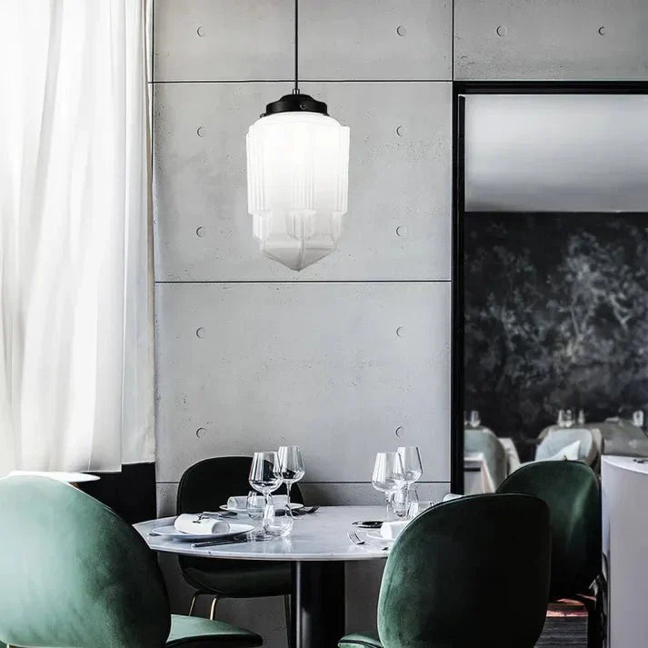 ビンテージホワイトミルクガラス幾何学的ペンダントランプ