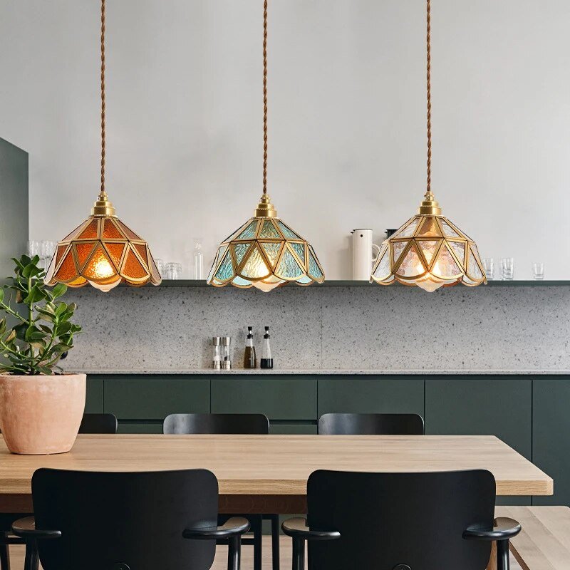 ビンテージカラーステンドグラスランプ