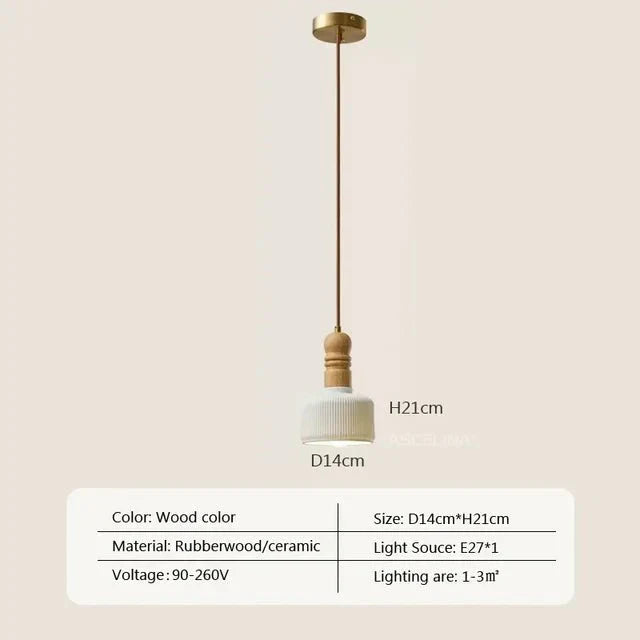 クリーム色の無垢材ペンダントランプ Wind