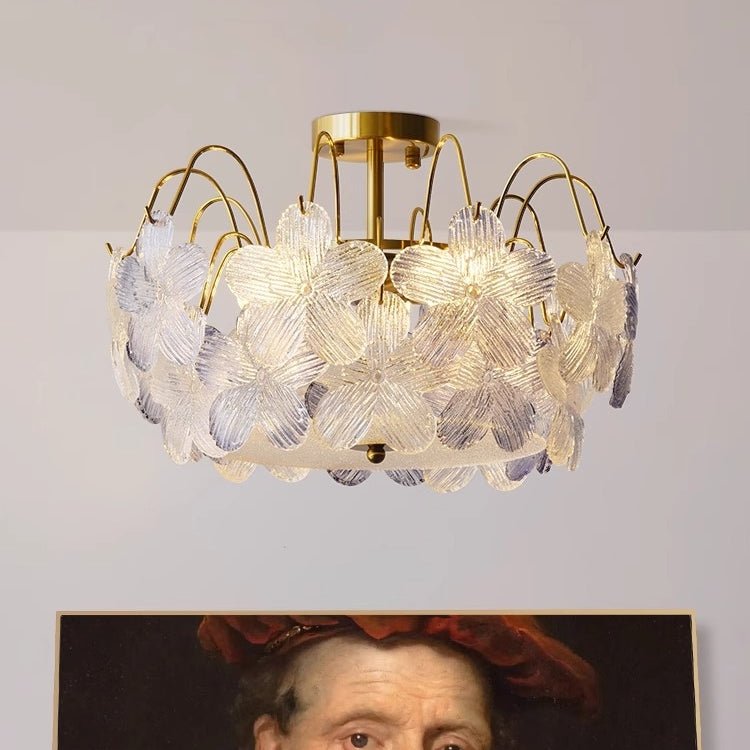 ヴィンテージの花型ステンドグラスシャンデリア