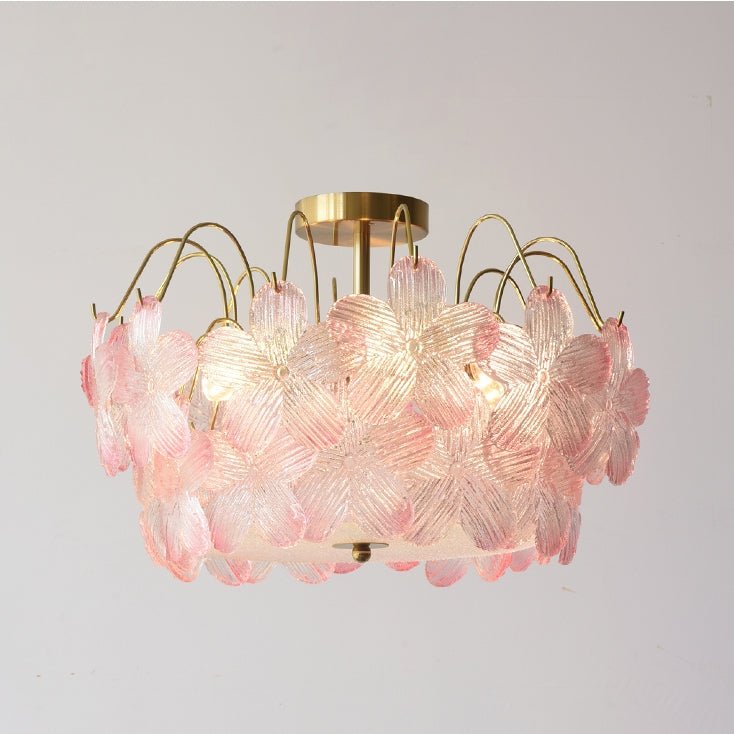 ヴィンテージの花型ステンドグラスシャンデリア