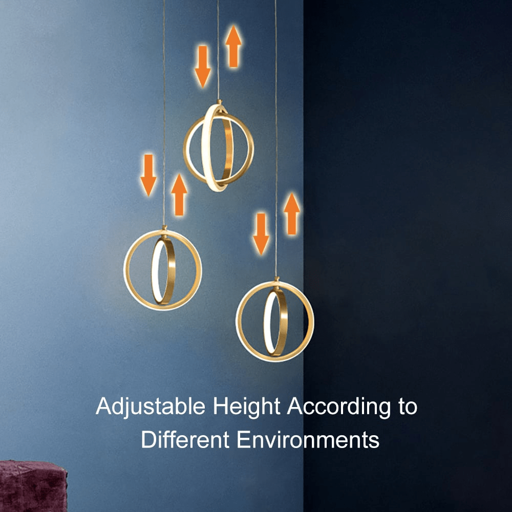 ブラス製の2リングLEDペンダントランプ「ゴールドジオメトリー」