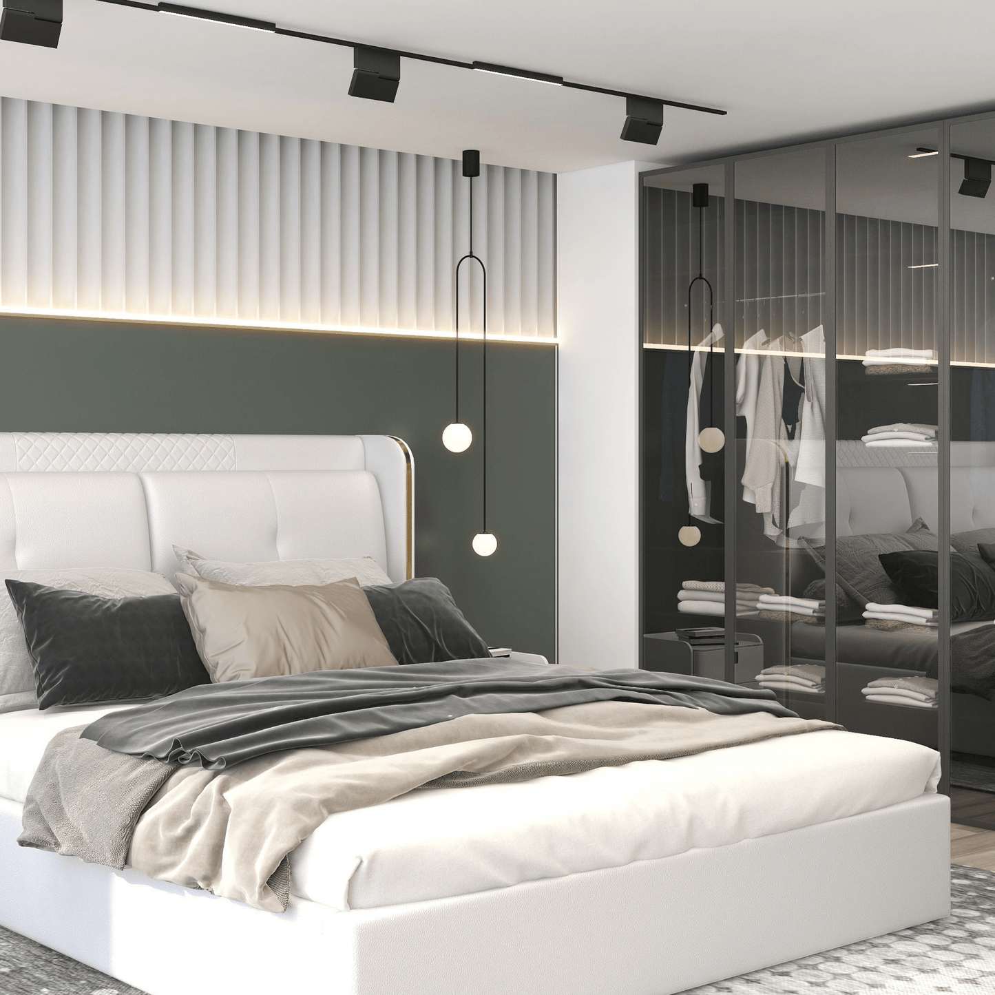 現代的なガラス製の吊り下げランプ U字型 2灯式 - リビングルームと寝室用