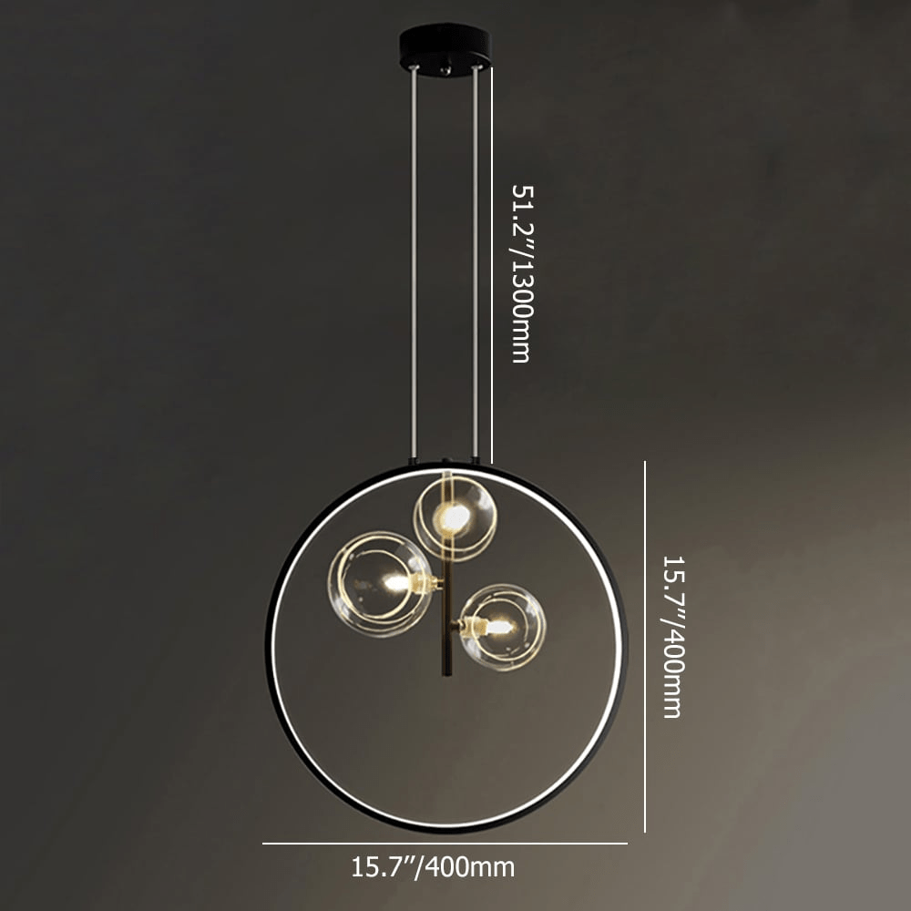 黒いミニマリストガラスボールLED吊りランプ